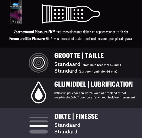 Durex - Condoom Orgasm Intense 10 stuks - Stimulerende Glijmiddel Intense Orgasm 10ml