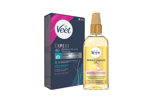 Veet - Gevoelige huid - Miraculous oil - Ontharingsstrips Benen (Sensitive) 40st