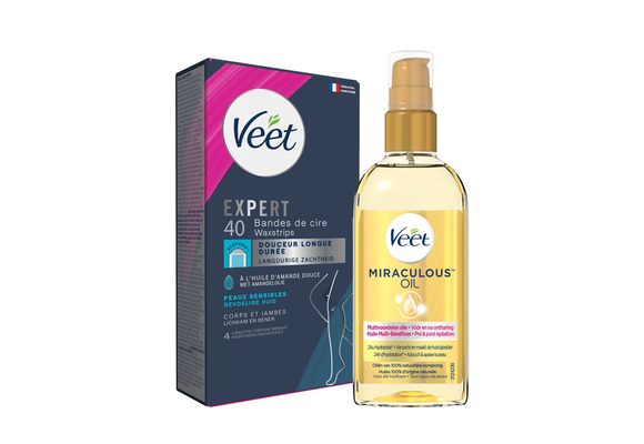 Veet - Gevoelige huid - Miraculous oil - Ontharingsstrips Benen (Sensitive) 40st