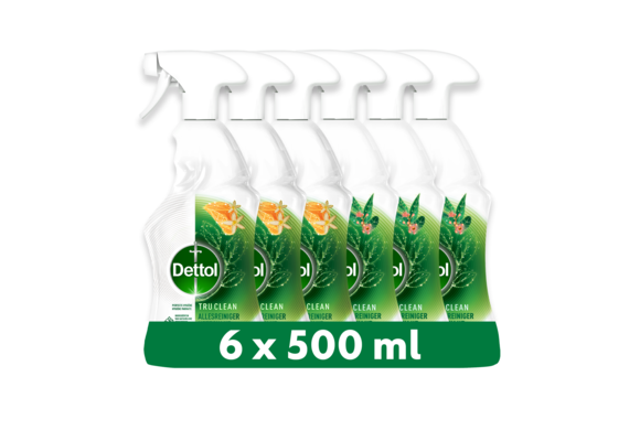 Dettol - 3L Allesreiniger Spray Tru Clean - Mandarijn &amp; Citroenbloesem 3x500ml - Eucalyptus 3x500ml - Voordeelverpakking