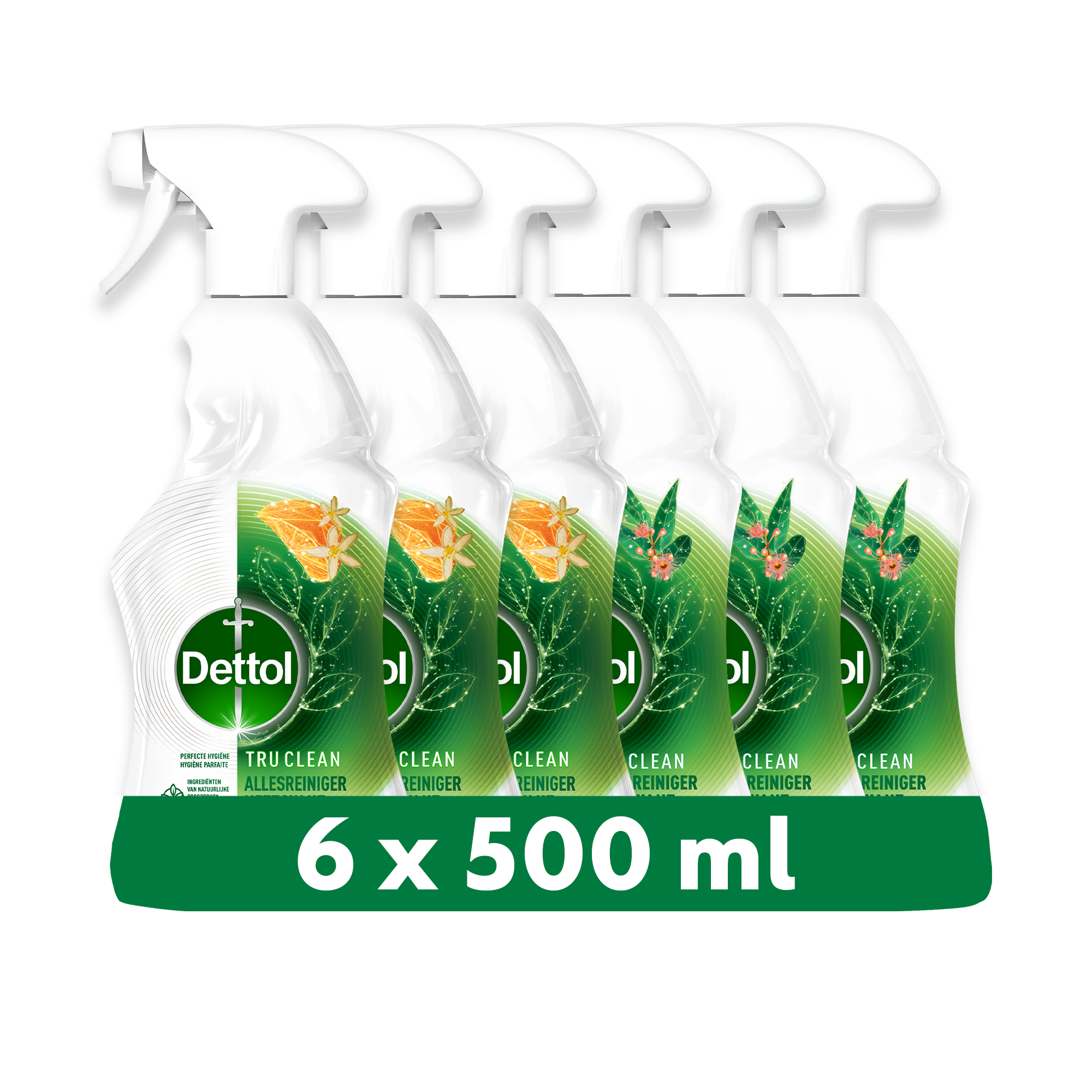 Dettol - 3L Allesreiniger Spray Tru Clean - Mandarijn & Citroenbloesem 3x500ml - Eucalyptus 3x500ml - Voordeelverpakking