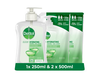 Dettol - 1x250ml Handzeep - Verzachtend - Aloe Vera 250ml - Navulling Aloe Vera 2x500ml