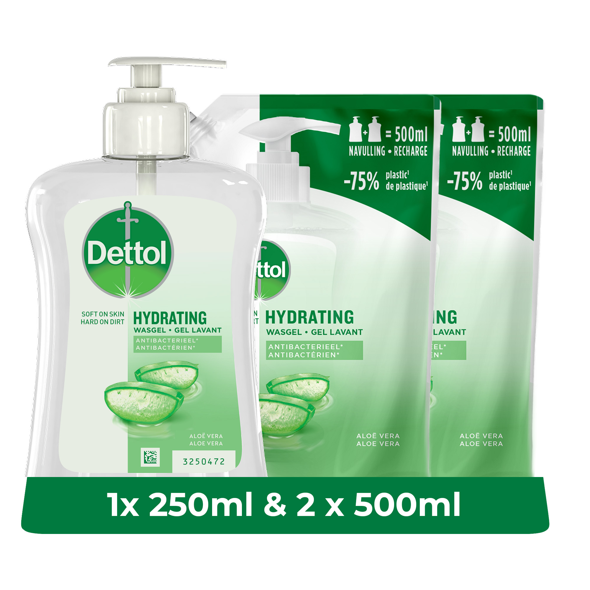 Dettol - 1x250ml Handzeep - Verzachtend - Aloe Vera 250ml - Navulling Aloe Vera 2x500ml