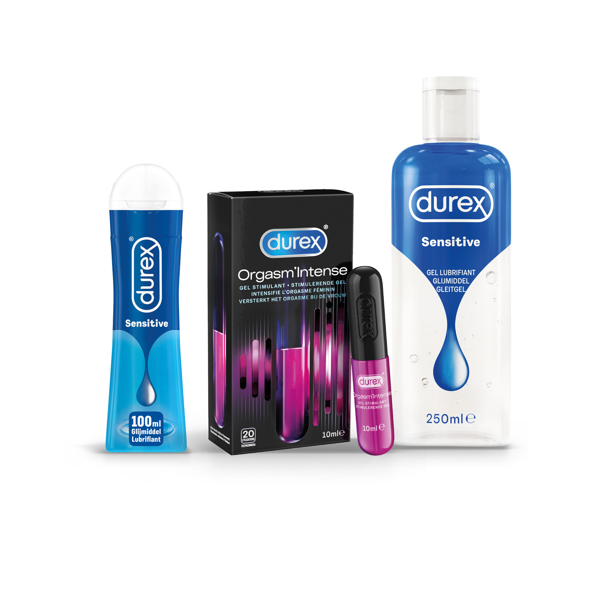 Durex - 310ml Glijmiddel - Play Senitive 1x100ml - Intense Orgasm 1x10ml - Play Massage 2/1 Sensitive 1x100ml - Voordeelverpakking