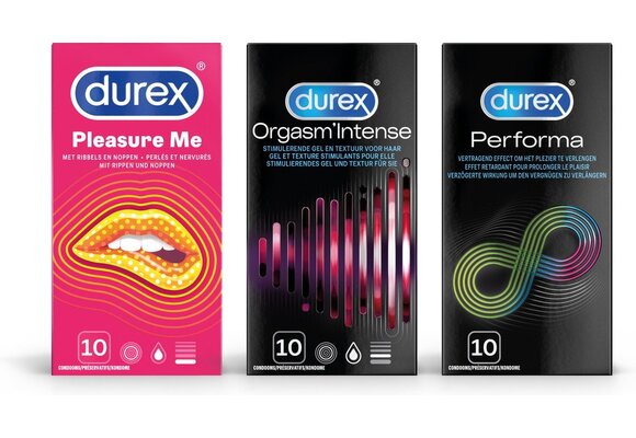 Durex - 30 stuks Condooms - Pleasure Me 1x10 stuks - Orgasm Intense 1x10 stuks - Performa 1x10 stuks - Voordeelverpakking