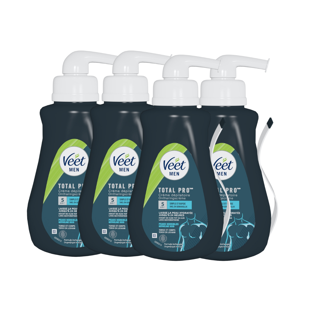 Veet Men - Total Pro - Ontharingscreme - Gevoelige Huid - Torso en Lichaam - 400ml x 4