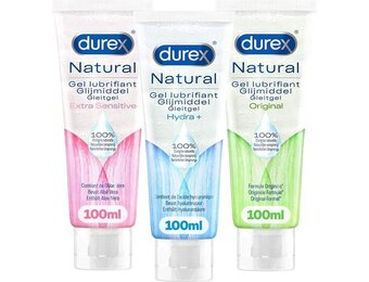 Durex Glijmiddel Natural - 100% natuurlijk - waterbasis - 100 ml + Natural Hydraterend - 100% natuurlijk - waterbasis - 100 ml + Natural - Extra Sensitive - 100% natuurlijk - waterbasis - 100
