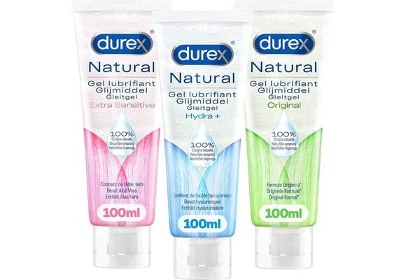 Durex Glijmiddel Natural - 100% natuurlijk - waterbasis - 100 ml + Natural Hydraterend - 100% natuurlijk - waterbasis - 100 ml + Natural - Extra Sensitive - 100% natuurlijk - waterbasis - 100
