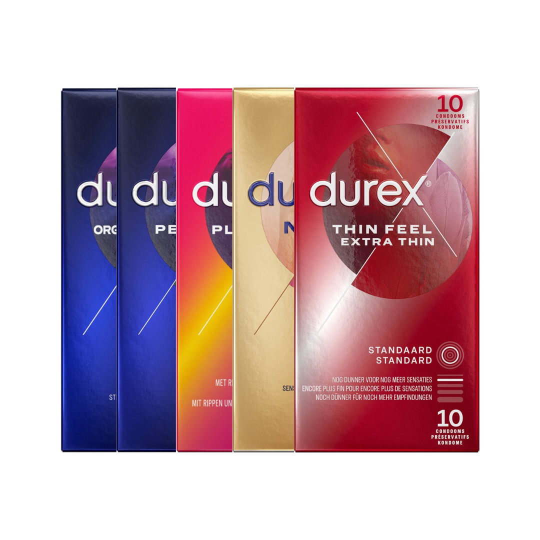 Durex Condooms 50 Stuks - Orgasm Intense 10st - Performa 10st - Pleasure Me 10st -  Nude 10st - Thin Feel Extra Thin 10st - Voordeelverpakking