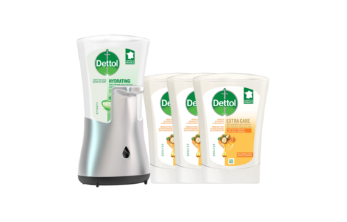 Dettol - Automatische Zeepdispenser No Touch & 3x250ml Handzeep No Touch Navulling - Aloe Vera, Sheabutter en Blue Lotus
