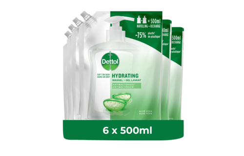 Dettol Refill Hydrating Aloe Vera 500ML  x 6