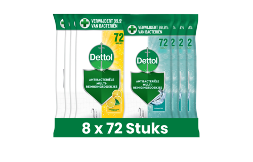 Dettol - 576 Schoonmaakdoekjes Power & Fresh - Oceaan 4x72 stuks - Citrus 4x72 stuks - Voordeelverpakking
