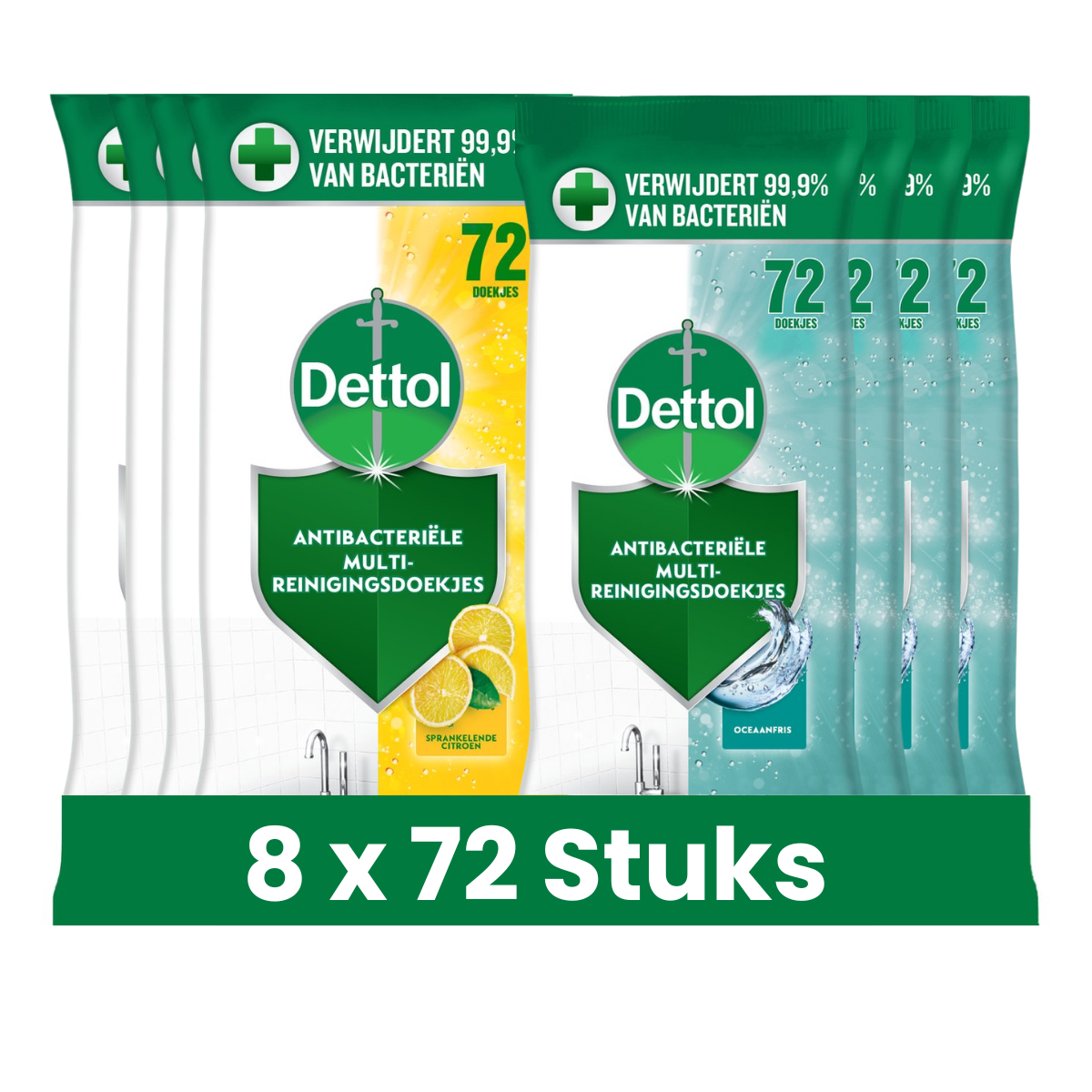Dettol - 576 Schoonmaakdoekjes Power & Fresh - Oceaan 4x72 stuks - Citrus 4x72 stuks - Voordeelverpakking