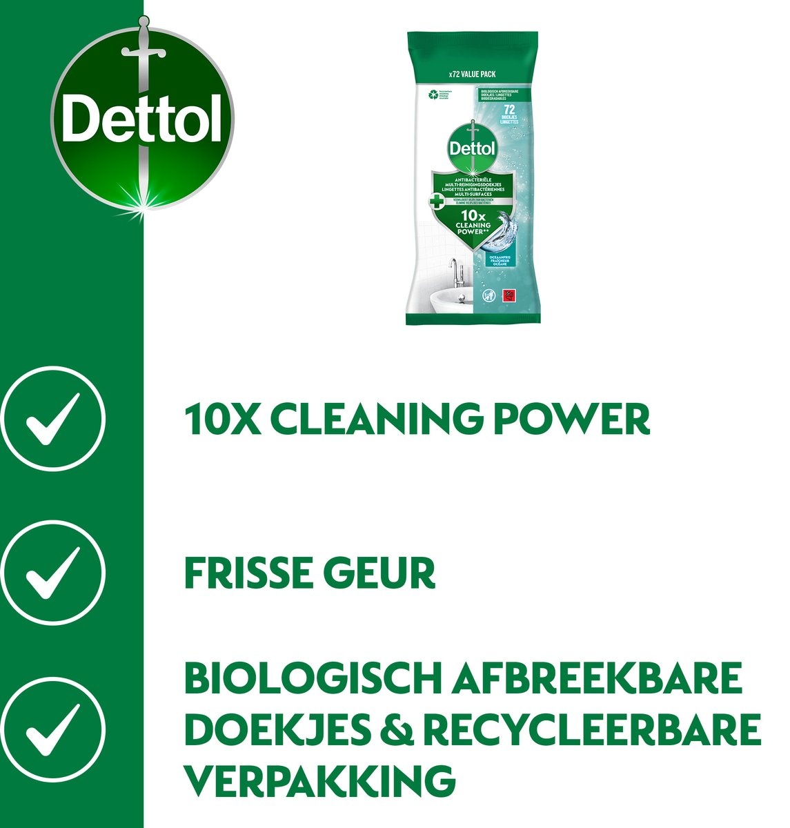 Dettol - 576 Schoonmaakdoekjes Power & Fresh - Oceaan 4x72 stuks - Citrus 4x72 stuks - Voordeelverpakking