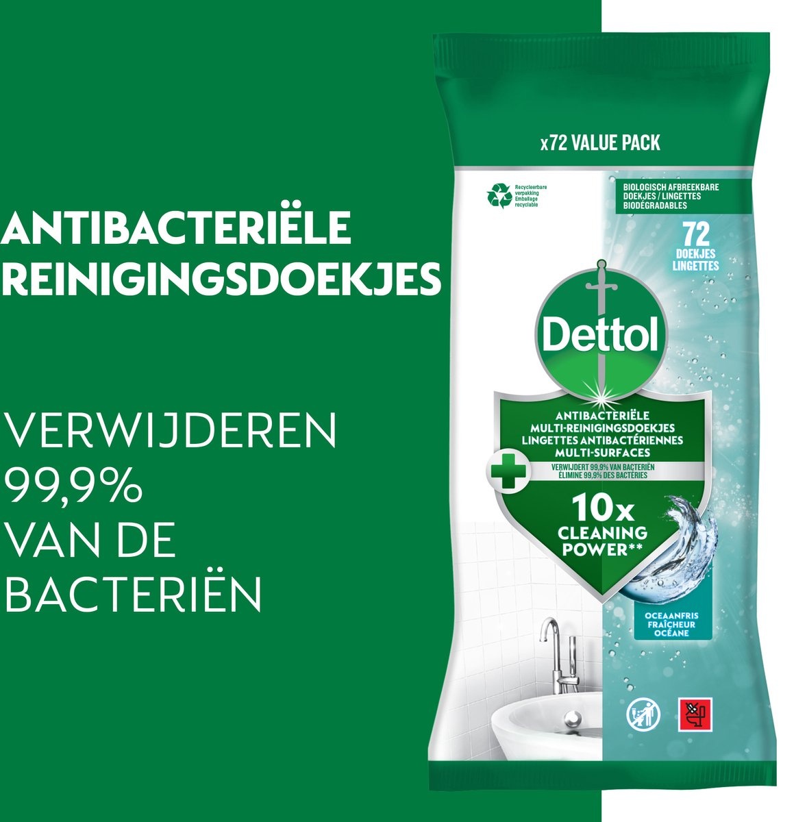 Dettol - 576 Schoonmaakdoekjes Power & Fresh - Oceaan 4x72 stuks - Citrus 4x72 stuks - Voordeelverpakking