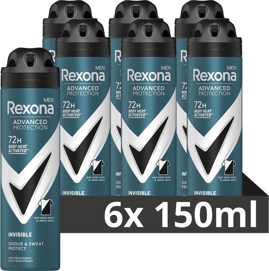 Rexona Men Deodorant Spray 72h Invisible B&W 150ML 6x