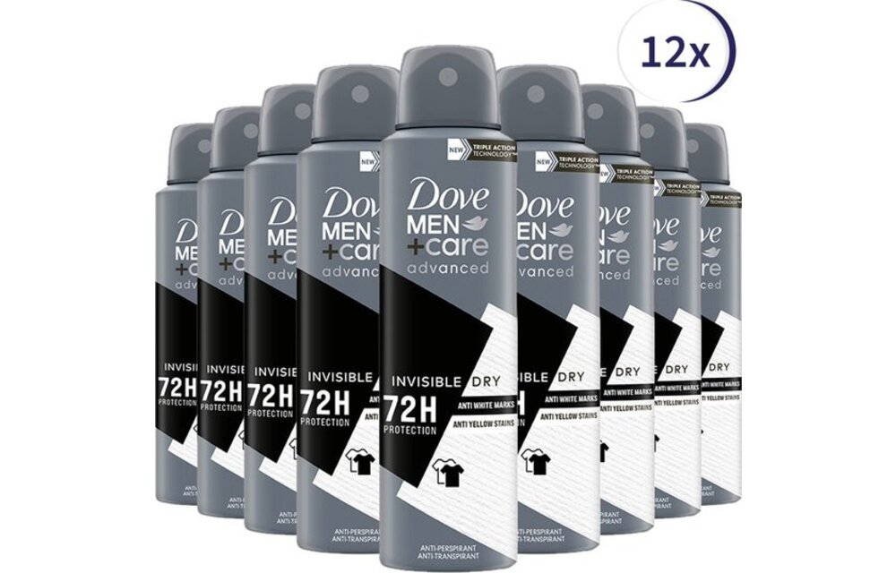 Dove Men+Care Invisible Dry Anti-transpirant Deodorant - 12 x 150 ml - Voordeelverpakking