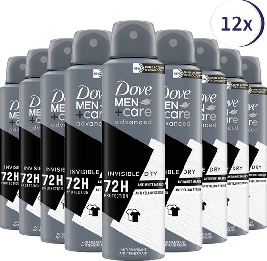 Dove Men+Care Invisible Dry Anti-transpirant Deodorant - 12 x 150 ml - Voordeelverpakking