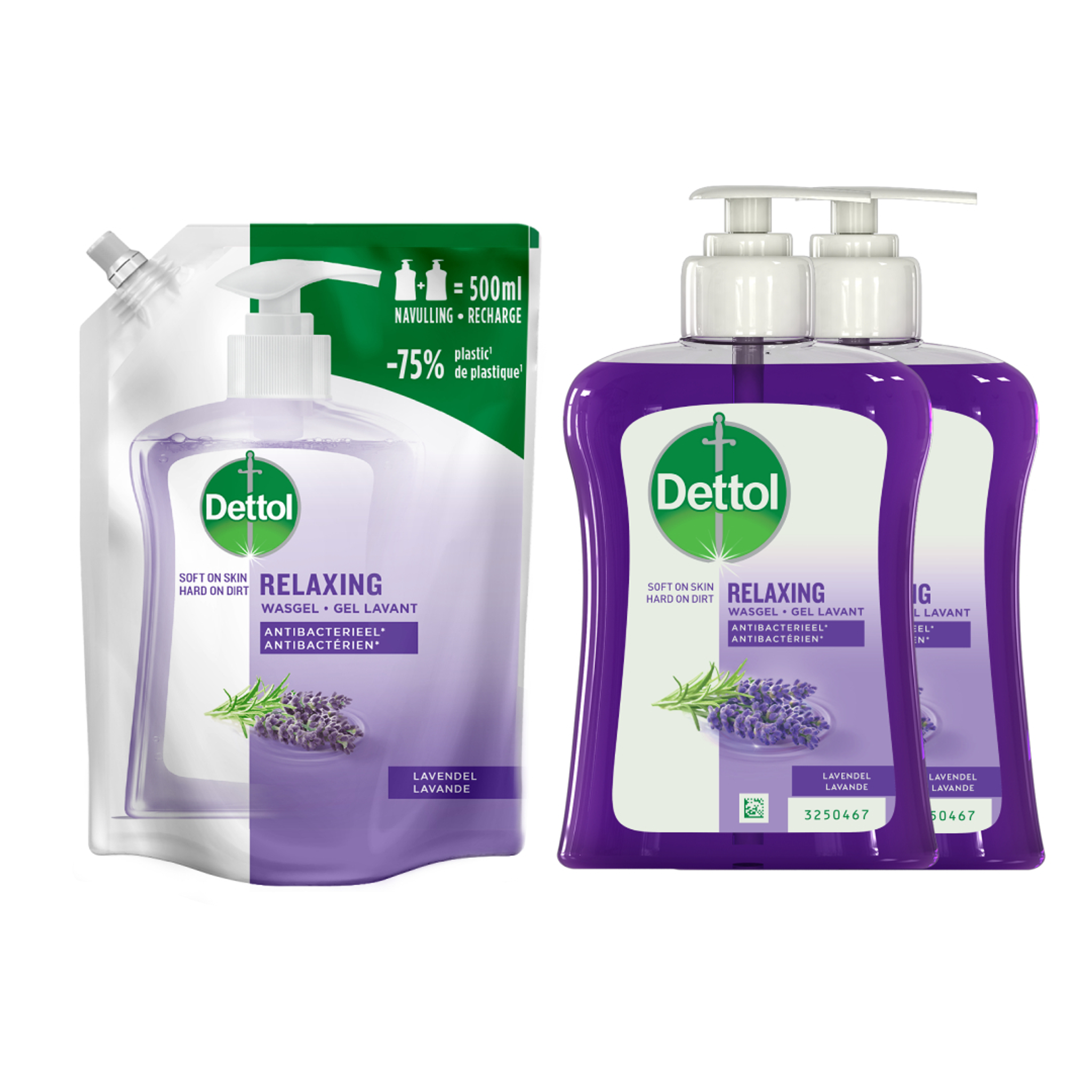 Dettol - Refill Relaxing Lavender 500ML - Relaxing Lavender 2x250ML - Voordeelverpakking