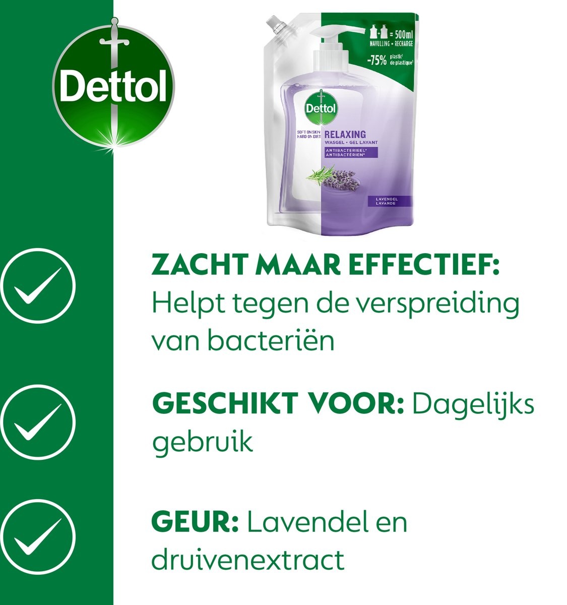 Dettol - Refill Relaxing Lavender 500ML - Relaxing Lavender 2x250ML - Voordeelverpakking