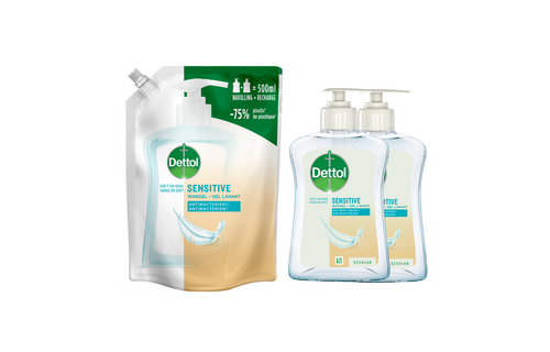 Dettol - Refill Sensitive 500ML - Sensitive 2x250ML - Voordeelverpaking
