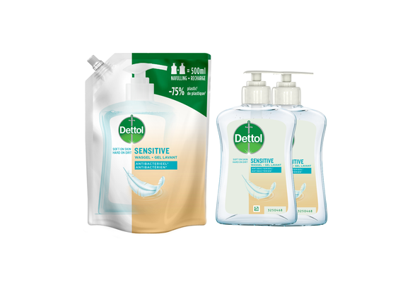 Dettol - 3x Dettol Refill Sensitive 500ML - 1 x Dettol Sensitive 250ML  - Voordeelpakket