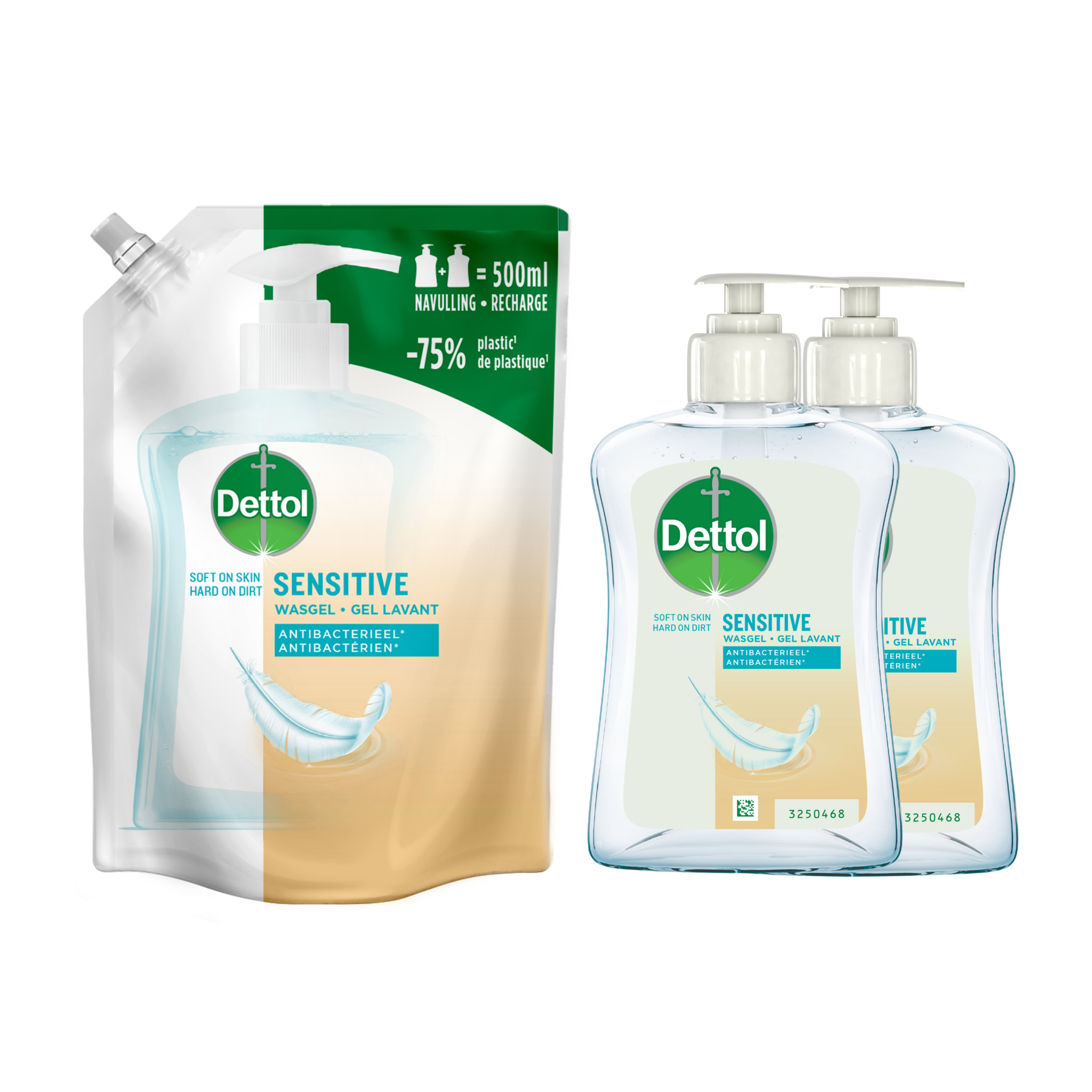 Dettol - Refill Sensitive 500ML - Sensitive 2x250ML - Voordeelverpaking