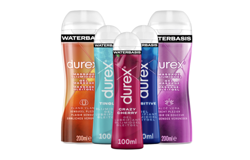 Durex - 4 Glijmiddelen en 1 Stimulerende gel - 2 in 1 Aloë Vera 200ml - 2 in 1 Sensitive - Play Tingle Gel 100ml - Crazy Cherry (Kers) 100ml - Orgasm Intense Stimulerende Gel 10ml - Voordeelverpakking