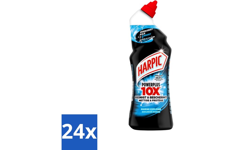 Harpic PowerPlus - Toiletreiniger - Gel - Marine Explosie - 750 ml - Voordeelverpakking - 24 stuks