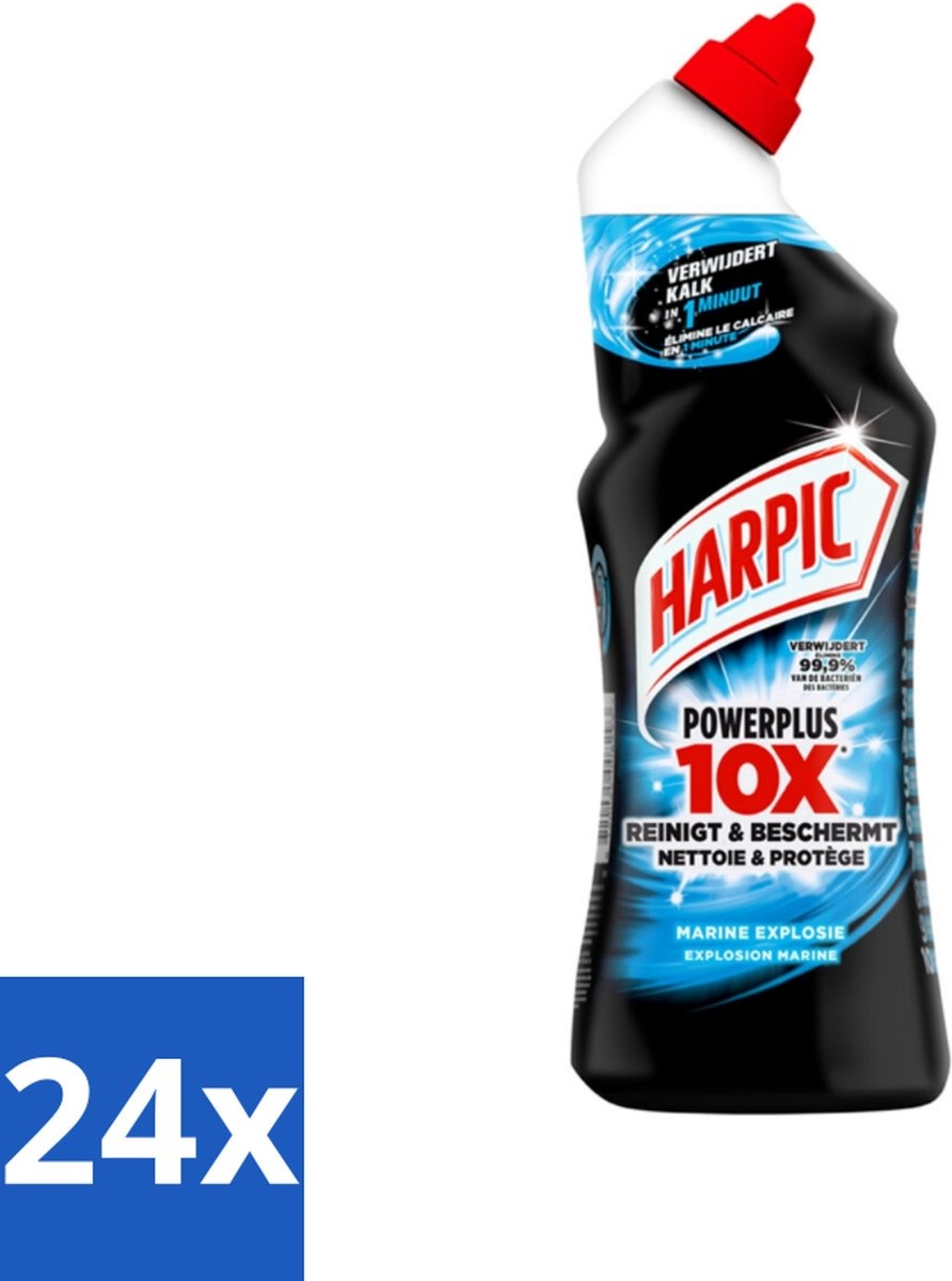 Harpic PowerPlus - Toiletreiniger - Gel - Marine Explosie - 750 ml - Voordeelverpakking - 24 stuks