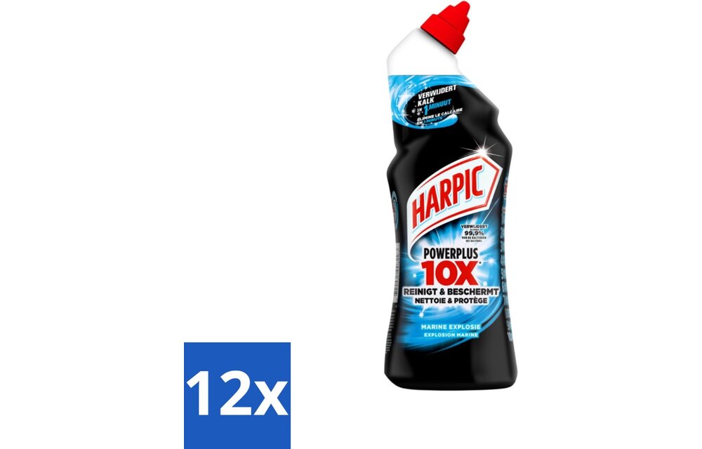 Harpic PowerPlus - Toiletreiniger - Gel - Marine Explosie - 750 ml - Voordeelverpakking - 12 stuks