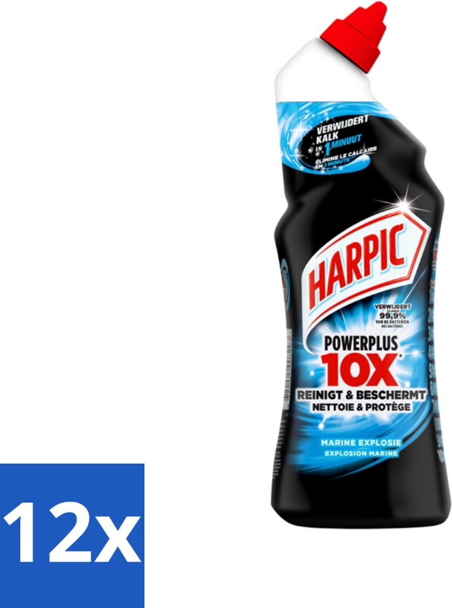 Harpic PowerPlus - Toiletreiniger - Gel - Marine Explosie - 750 ml - Voordeelverpakking - 12 stuks