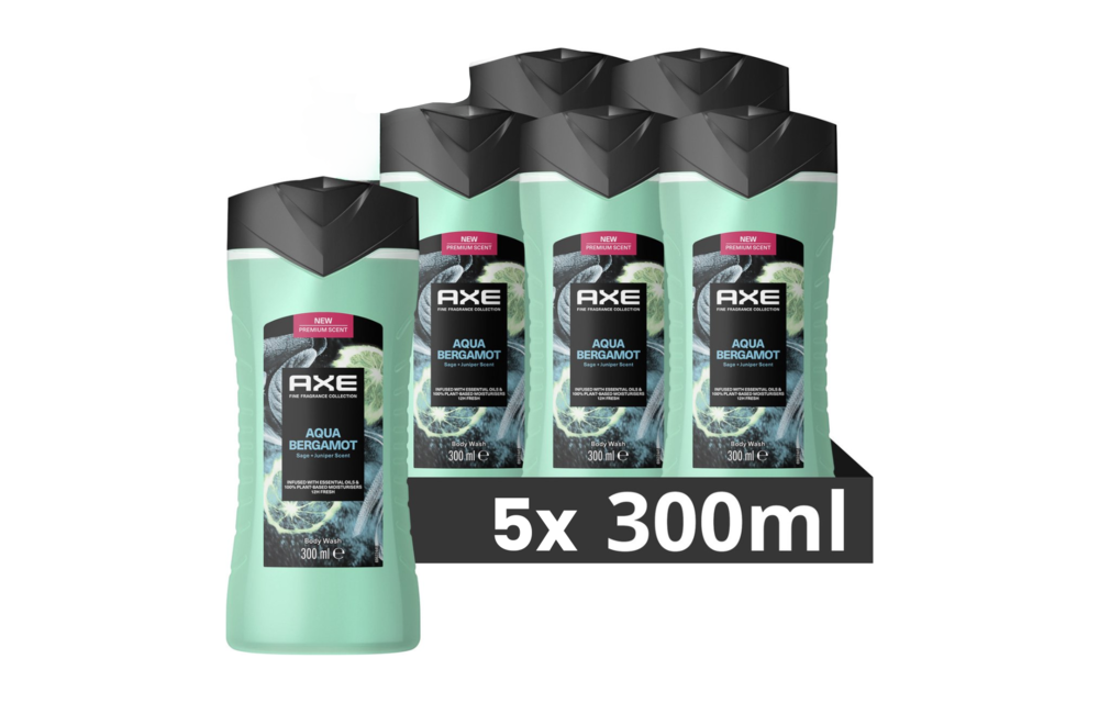Axe Showergel Aqua Bergamot 300ML - 5 Stuks - Voordeelverpakking