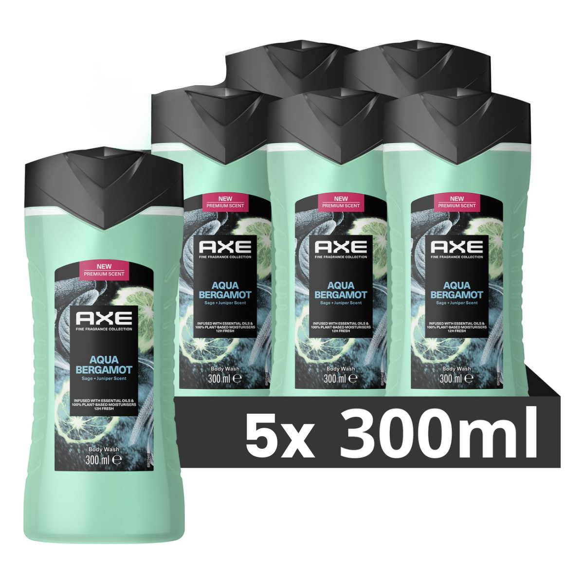 Axe Showergel Aqua Bergamot 300ML  - 5 Stuks - Voordeelverpakking