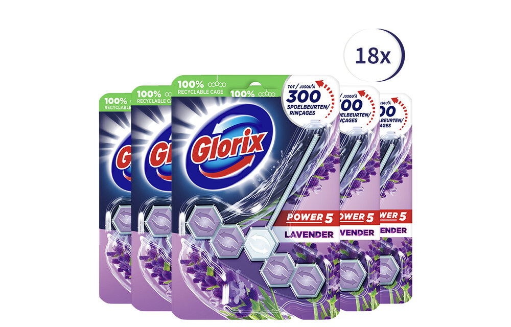 Glorix Power 5 Wc Blok- Lavendel - 18 stuks Voordeelverpakking