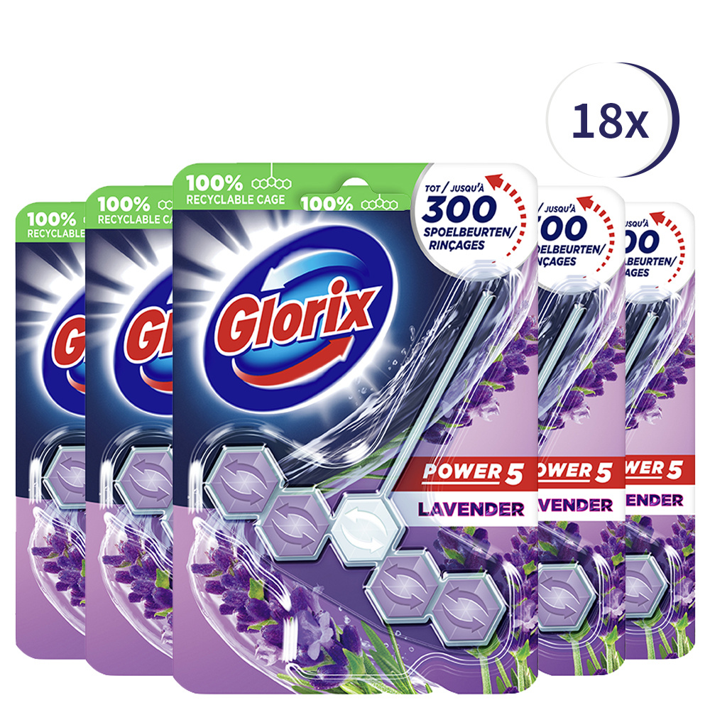 Glorix Power 5 Wc Blok- Lavendel - 18 stuks Voordeelverpakking