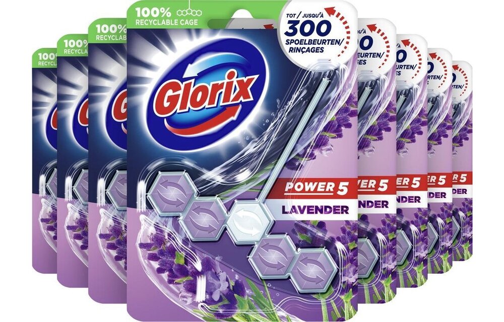 Glorix Power 5 WC Blokjes - Lavendel - 9 stuks - Voordeelverpakking