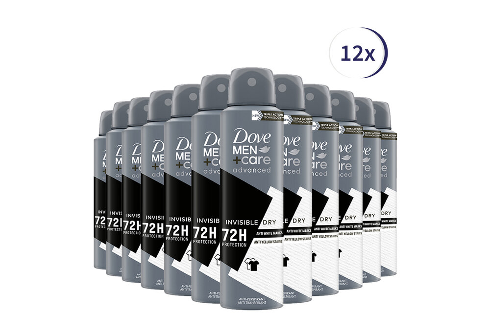 Dove Men+Care Invisible Dry Anti-transpirant Deodorant - 12 x 150 ml - Voordeelverpakking