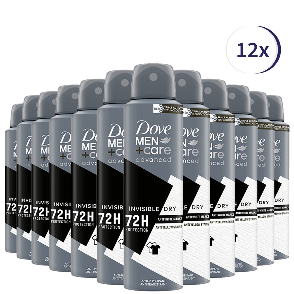 Dove Men+Care Invisible Dry Anti-transpirant Deodorant - 12 x 150 ml - Voordeelverpakking