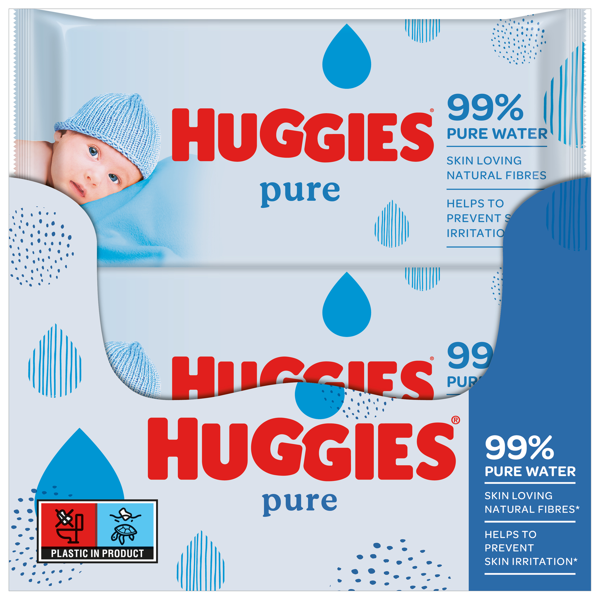 Huggies billendoekjes - Pure 99% water - 18 x 56 stuks - 1008 doekjes - voordeelverpakking