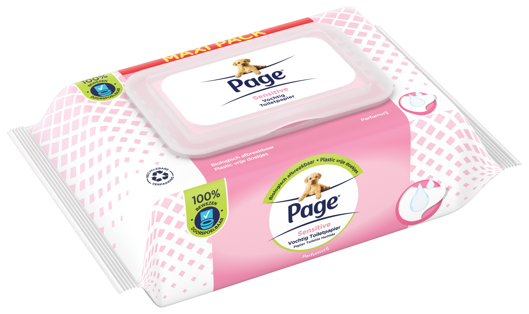 Page vochtig toiletpapier - 6 x 74 stuks - Sensitive maxi vochtig wc papier - voordeelverpakking
