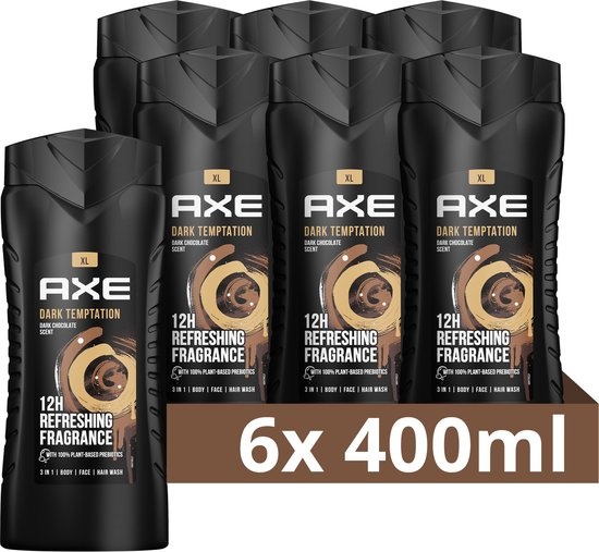 Axe 3-in-1 Douchegel - Dark Temptation XL - 6 x 400 ml - Voordeelverpakking