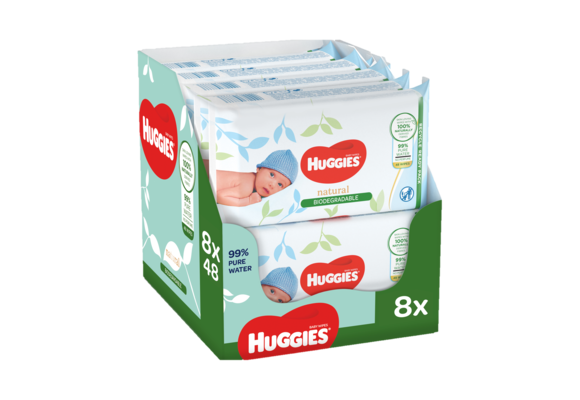 Huggies Natural Care Babydoekjes - biologisch afbreekbaar billendoekjes- Natural Biodegradable - 8 x 48 stuks