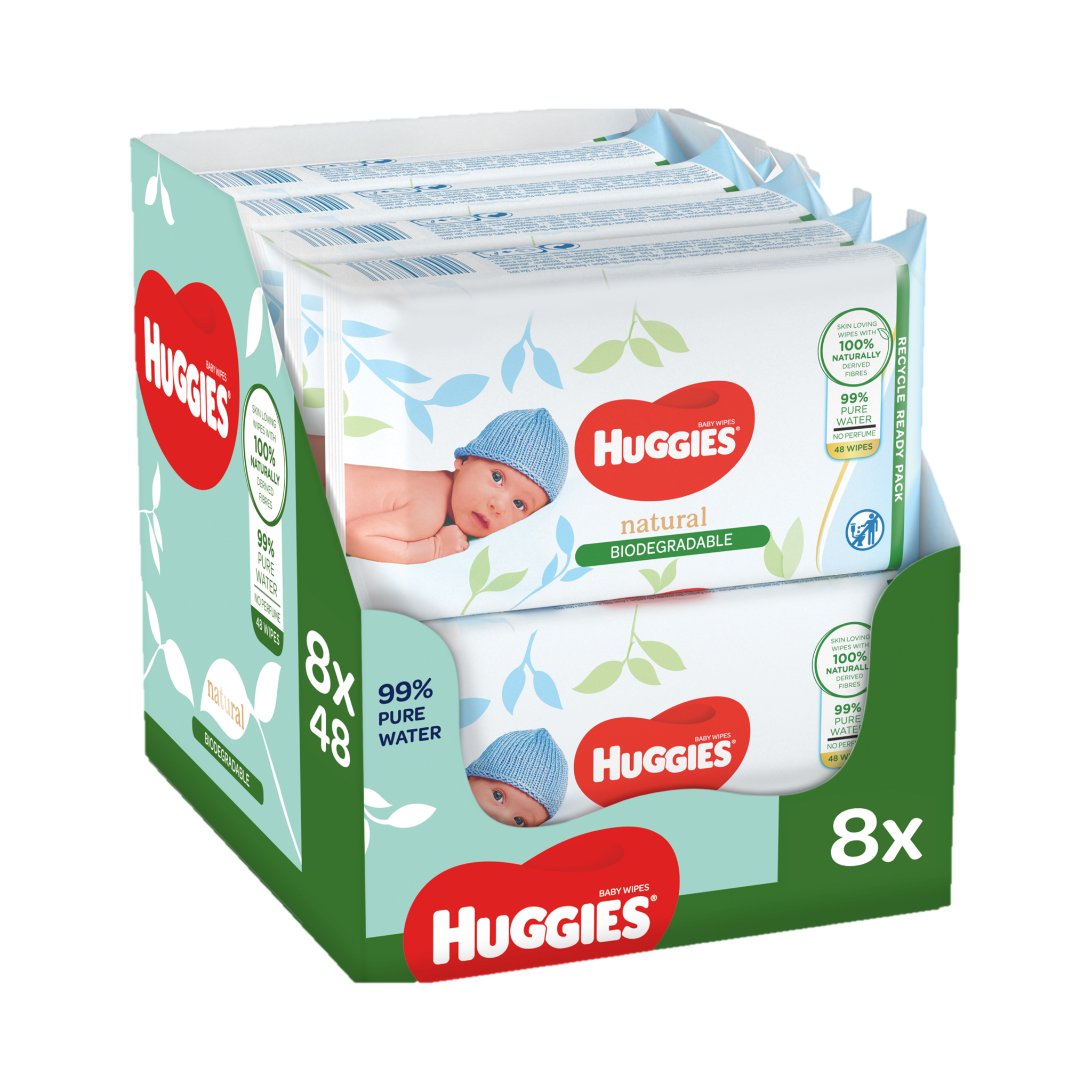 Huggies Natural Care Babydoekjes - biologisch afbreekbaar billendoekjes- Natural Biodegradable - 8 x 48 stuks