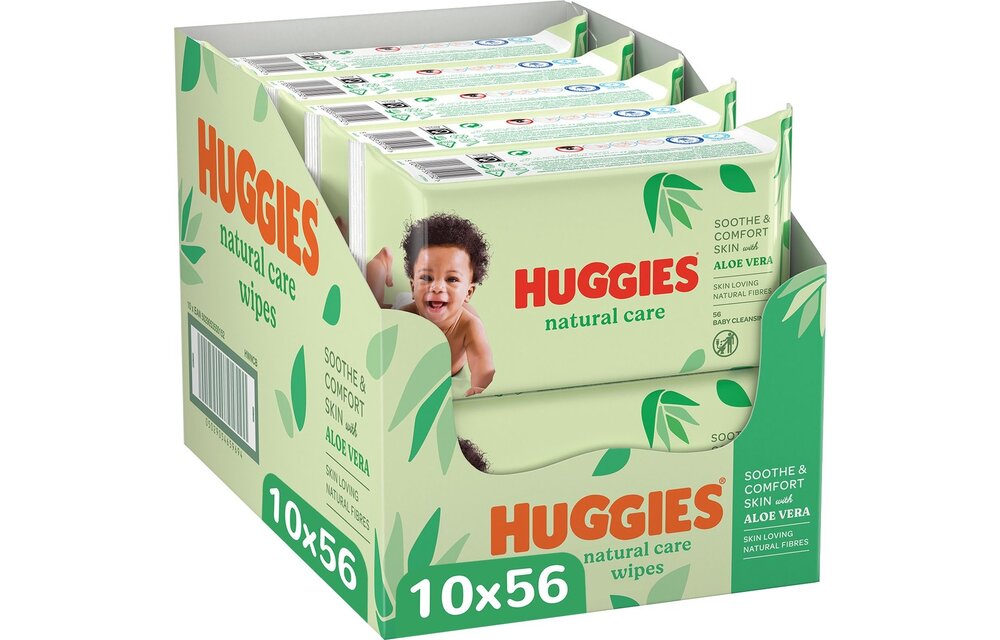 Huggies billendoekjes - Natural Care - 10 x 56 stuks - 560 doekjes - voordeelverpakking