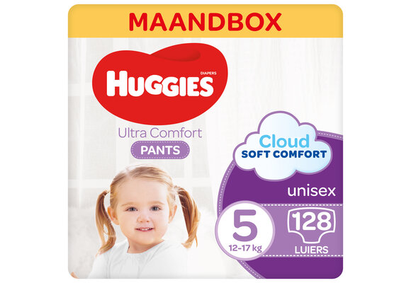 Huggies Luierbroekjes - maat 5 (12 tot 17 kg) - Ultra Comfort - unisex - 128 stuks - Maandbox
