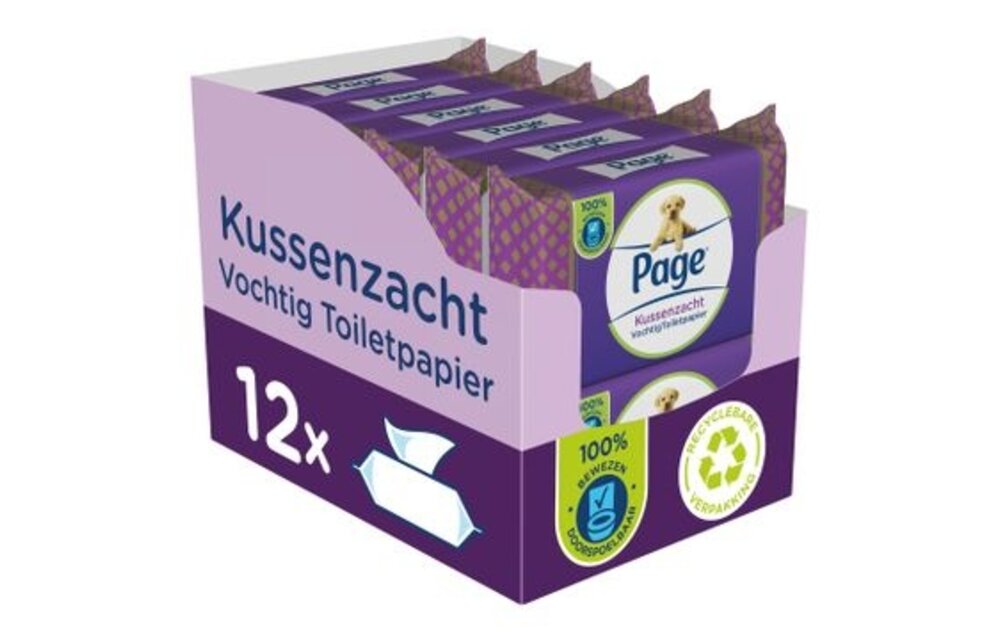 Page vochtig toiletpapier - 12 x 38 stuks - Kussenzacht vochtig wc papier - voordeelverpakking