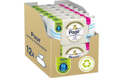 Page Puur vochtig toiletpapier - extra duurzaam vochtig wc papier - 12 x 38 stuks - voordeelverpakking