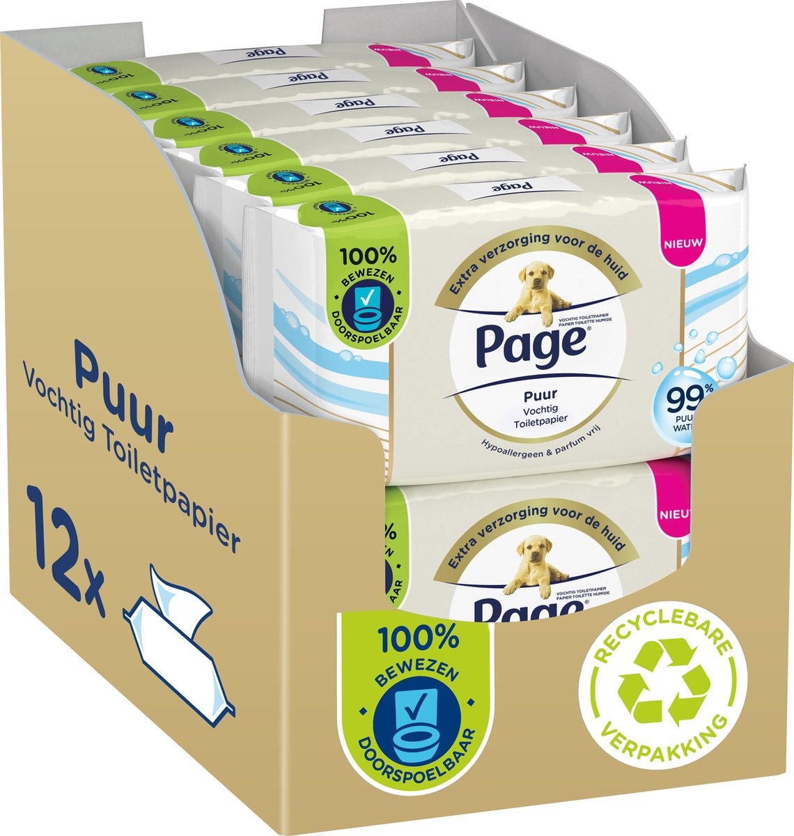 Page Puur vochtig toiletpapier - extra duurzaam vochtig wc papier - 12 x 38 stuks - voordeelverpakking