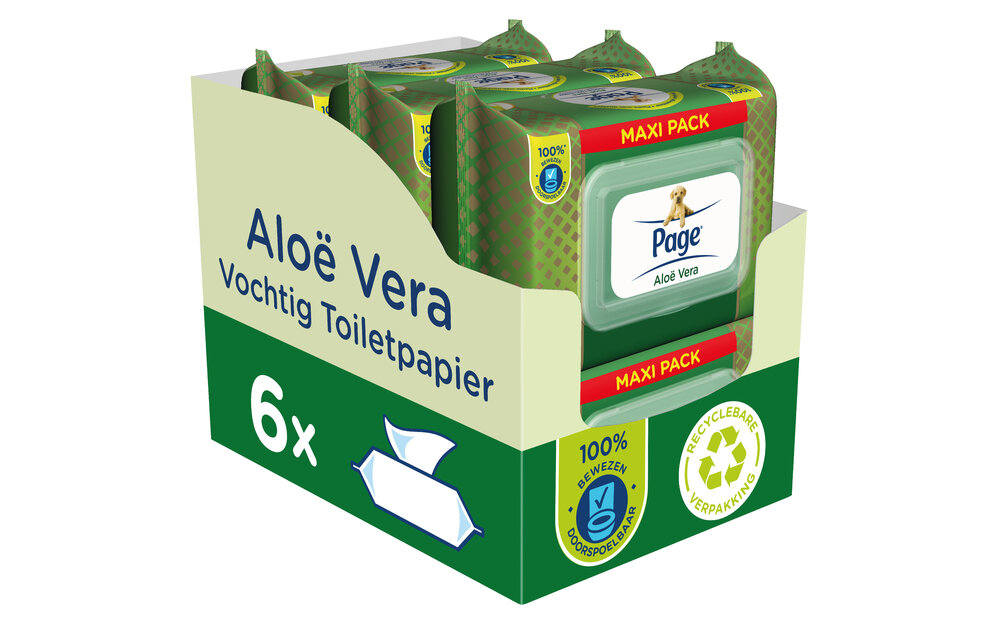 Page vochtig toiletpapier - 6 x 74 stuks - Aloë Vera maxi vochtig wc papier - voordeelverpakking